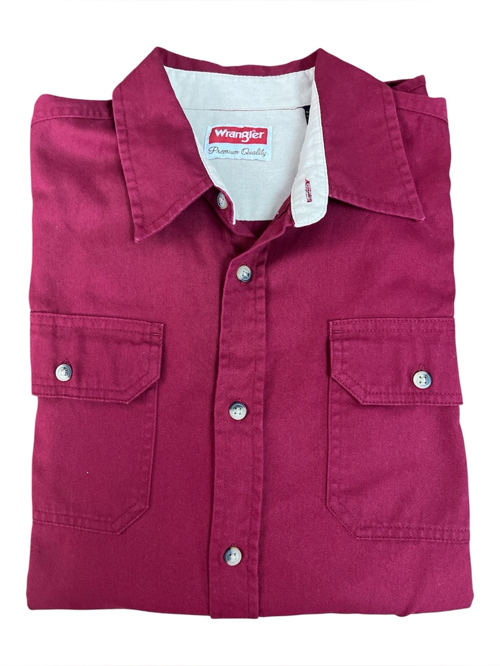 Wrangler Premium Quality Burgundy Cotton Twill Two-Tone Work Shirt Men's Size M